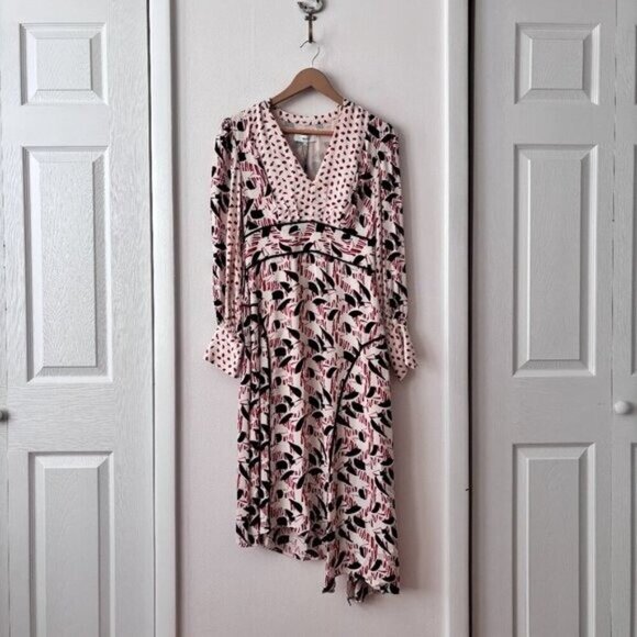 Reiss Emmi Floral Print Side Slit Asymmetric Midi Dress Red Multi Size 6 - Picture 6 of 11